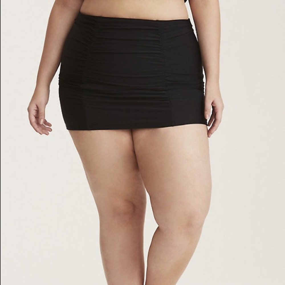 High-waist tummy control ruche swim skirt torrid